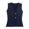 Chaleco de punto con botones, falda, nuevo estilo europeo y americano transfronterizo, top negro para mujer