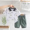 Roupas Infantis de Verão 2024 Verão Novo Menino dos Desenhos Animados Estampa Lel Bear Camisa Polo Conjunto de Duas Peças de manga curta