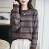 Otoño/Invierno 2026 Nuevo Top Base de Manga Larga de Punto Bouclé de Terciopelo de Arroz Pegajoso, Cuello Redondo Medio Alto, Dobladillo Enrollado, Bloque de Color