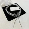 Collar de mariposa de diamante perlado de doble capa accesorios para vestidos de noche Cadena para clavícula de collar de temperamento de nicho de lujo ligero para mujer
