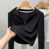 Moletom com Capuz e Zíper para Mulheres Cinza Decote V Manga Longa Pequeno Curto Jaqueta Casual Primavera & Outono 2025 Nova Roupa Feminina