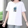 Camiseta de Manga Curta de Verão para Mulheres, Caimento Solto, Estilo Coreano, Versátil, Gola Redonda, Ombro Normal, Juvenil, Fina, Tamanho Grande, Top da Moda