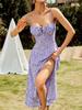 Comercio Exterior Transfronterizo Ropa Europea y Americana para Mujer Amazon Aliexpress Verano 2026 Vestido Sexy con Tirantes Estampado con Abertura Lateral