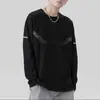 Camiseta masculina de manga comprida, adequada para primavera e outono, corte solto, gola redonda, camada interna fina, base elástica, versátil e moderna