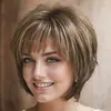 Atacado de fábrica transfronteiriço europeu e americano feminino cor marrom mista cabelo curto liso moderno fibra sintética touca uma peça dropshipping perucas