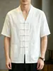Nova Camiseta Masculina de Verão Fina Respirável Estilo Chinês Botão de Sapo Casual Cor Sólida Estilo Nacional para Meia-Idade e Jovens
