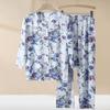 Pijama de seda de algodón para personas de mediana edad y mayores, cárdigan de verano de manga larga para abuela, ropa de hogar de algodón artificial para mamá