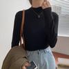 Camiseta Modal de Gola Alta para Mulheres Primavera, Outono e Inverno Nova Slim Fit Interna Cor Pura Manga Longa Top Camiseta Ins Outono