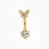Anel de umbigo em formato de borboleta com zircônia colorida transfronteiriço, piercing de umbigo, joia para perfuração corporal, fábrica de origem, atacado online