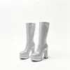 Botas Europeias e Americanas para Comércio Exterior Bico Fino Camada Dupla Impermeáveis Plataforma Salto Grosso Meio da Panturrilha Botas de Performance Show Moda Mangas Botas para Panturrilha Femininas