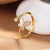 Anel Aberto Borboleta Pérola Retro Luxo Leve Design de Nicho Anel Feminino Cravejado com Diamantes Moda Joia Coreana Atacado