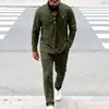 Camisa Henley Masculina Resistente Americana Transfronteiriça Primavera e Outono Nova Masculina Solta Retro Simples para Trabalho Casual Conjunto Manga Longa