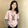 Camiseta de algodón puro para niña, estilo dos piezas falsas, manga larga, primavera y otoño, estilo coreano, camiseta básica elegante para niños mayores, top de moda infantil
