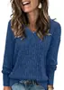 Amazon Wish Popular Transfronterizo Europeo y Americano Comercio Exterior Ropa de Mujer 2026 Manga Larga Cuello en V Tejido de Canalé Cepillado Camiseta