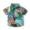 Camisa Masculina Manga Curta Algodão Europeia e Americana Roupa Infantil 2022 Nova Verão Estampada Graffiti Gola Reversível Moda Camisa Infantil