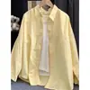 Camisa de algodão puro cor sólida feminina, roupa externa, primavera e outono, solta, casual, emagrecedora, combinando, camisa com protetor solar, jaqueta