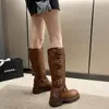 Botas de Caballero Estilo Influencer Hebilla Tacón Grueso Botas Martin Retro para Mujer Botas Largas Hasta la Rodilla Botas Vaqueras Occidentales Modernas