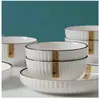 Venta al por mayor estilo nórdico simple serie Yamada blanco puro boca negra patrón vertical Plato cuenco cuenco para arroz y gachas plato para platos calientes y fríos