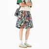 Shorts Grafite Pintura a Óleo Retro Americano, Calça de Cinco Pontos Jacquard Solta da Moda Unissex para o Verão, Shorts Casuais de Praia