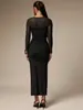Vestido Bodycon Slim Fit de Cor Sólida com Bordas Franzidas e Recorte em Renda Redondo para Mulheres - Cruzamento Europeu e Americano Amazon Tk2026 Novo