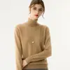 Camada base casual de malha de cashmere para outono e inverno, elegante cor sólida, manga longa, gola alta, quente e macia, estilo coreano para mulheres