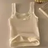 Chaleco cálido de forro polar con hombros anchos para mujer, con copas incorporadas, top elegante y versátil para damas a la moda