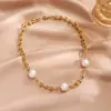 Moda Europea y Americana Transfronteriza Nuevo Estilo de Lujo Accesible Conexión de Perlas Forma de U Herradura Collar de Acero Inoxidable Joyería para Mujer Venta al por Mayor