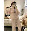 Pijama de cuadros florales para mujer, conjunto de manga larga para primavera y otoño, dulce ropa de casa con encaje, estilo de celebridad de internet, venta al por mayor transfronteriza