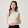 Chaleco de punto con calados y lentejuelas, mezcla de cachemira y seda, cuello redondo, sin mangas, estilo elegante, corte ajustado y que realza la figura, para mujer