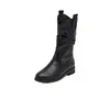 Botines Elegantes de Moda con Suela Gruesa Botas para Mujer 2026 Nuevas de Otoño Botas Fruncidas que Aumentan la Altura Botas Martin Vaqueras Retro de Media Pantorrilla