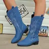Botas Altas Nuevas de Gran Tamaño para Otoño/Invierno 2026 Transfronterizas Botas de Caballero Bordadas para Mujer Punta Fina Tacón Cuadrado Bordado Estación Independiente Wish