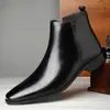 Amazon Aliexpress Populares Botas Chelsea de Talla Grande Transfronterizas Botas de Cuero de Caña Alta Punta Fina Estilo Británico Botas de Caña Media para Hombre