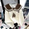 Sudadera con Capucha Cuello Marino Mujer 2024 Otoño e Invierno Nuevo Pequeño Suelto Casual Pulóver Corto Estilo Academia Dulce Top