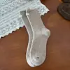 Calcetines de Lana para Mujer, Otoño e Invierno, Etiqueta de Tela, Calcetines de Media Pantorrilla, Engrosados, Cálidos, Estilo Japonés, Doble Aguja, Canalé Grueso, Calcetines de Invierno Holgados