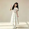 Nuevo Conjunto de Verano Casual para Niñas: Top Camiseta de Manga Corta con Falda de Pastel y Lazo, Conjunto de Dos Piezas Estilo Universitario para Niños Mayores