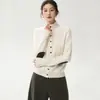 Nuevo suéter de punto trenzado para mujer de otoño e invierno, de cachemira, cuello semi alto, grueso, de un solo pecho, con diseño de parche articulado, estilo cárdigan