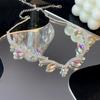 Colar de cristal de design de ponta para mulheres, corrente de clavícula elegante e da moda em forma de folha, com incrustação de diamante, acessórios de casamento coloridos