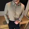 Camisa de Manga Larga Arrugada de Imitación Lino Algodón [Seda Helada] para Hombre Primavera 2026 Camisa Delgada Sin Costuras Fácil Cuidado para Hombre