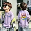 Camiseta de Manga Larga para Niños Primavera y Otoño 2026 Nueva 100% Algodón Infantil Cuello Redondo Elegante Falso Dos Piezas Casual para Niños Mayores