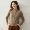 Trajeto de Alto Padrão! Cardigã de Caxemira Feminino com Zíper Trançado Gola Meia-Alta Tricô Jaqueta Outono Inverno Toque de Alto Padrão Camada Base