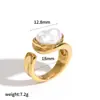 Anillo Abierto Geométrico Irregular de Perla Transfronterizo para Mujer, Moda de Lujo Ligero Anillo Abierto de Oro de 18 Quilates, No se Desvanece