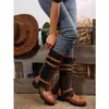26 Inverno Novo Comércio Exterior Tamanho Grande Fivela Botas de Montaria Cano Alto Feminino Outono Novo Bico Redondo Salto Bloco Cadarço Botas de Couro