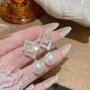 Pendientes de Botón Geométricos de Perla y Circonita Estilo Japonés y Coreano Aguja de Plata 925 Pendientes Simples de Lujo Ligero Accesorios para Orejas Versátiles y Exquisitos