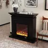 Armário Decorativo de Lareira Estilo Retro Americano, Armário de Armazenamento Preto e Branco Texturizado, Armário de Entrada de Sala de Estar Estilo Francês com Luzes, Armário Lateral Artístico