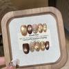 Uñas Portátiles Puras Hechas a Mano Maillard Manchado Dorado Champagne Brillante Ojo de Gato Lentejuelas Diamantes Pequeños Galletas Color Café Leche Uñas Portátiles