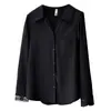 Blusa de outono feminina plus size com um estiloso design coreano, apresentando patchwork de renda e mangas compridas