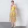 Vestido de Verano de Alta Gama Estilo Francés para Mujer con Intrincado Bordado Floral Tridimensional, Ceñido a la Cintura, Adelgazante, Vestido Largo sin Tirantes