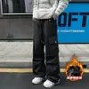 2026 Hip Hop Hip Hop Americano Calças de Trabalho Masculinas Inverno Largas Soltas Calças de Perna Larga Plus Veludo Esportivas Casuais