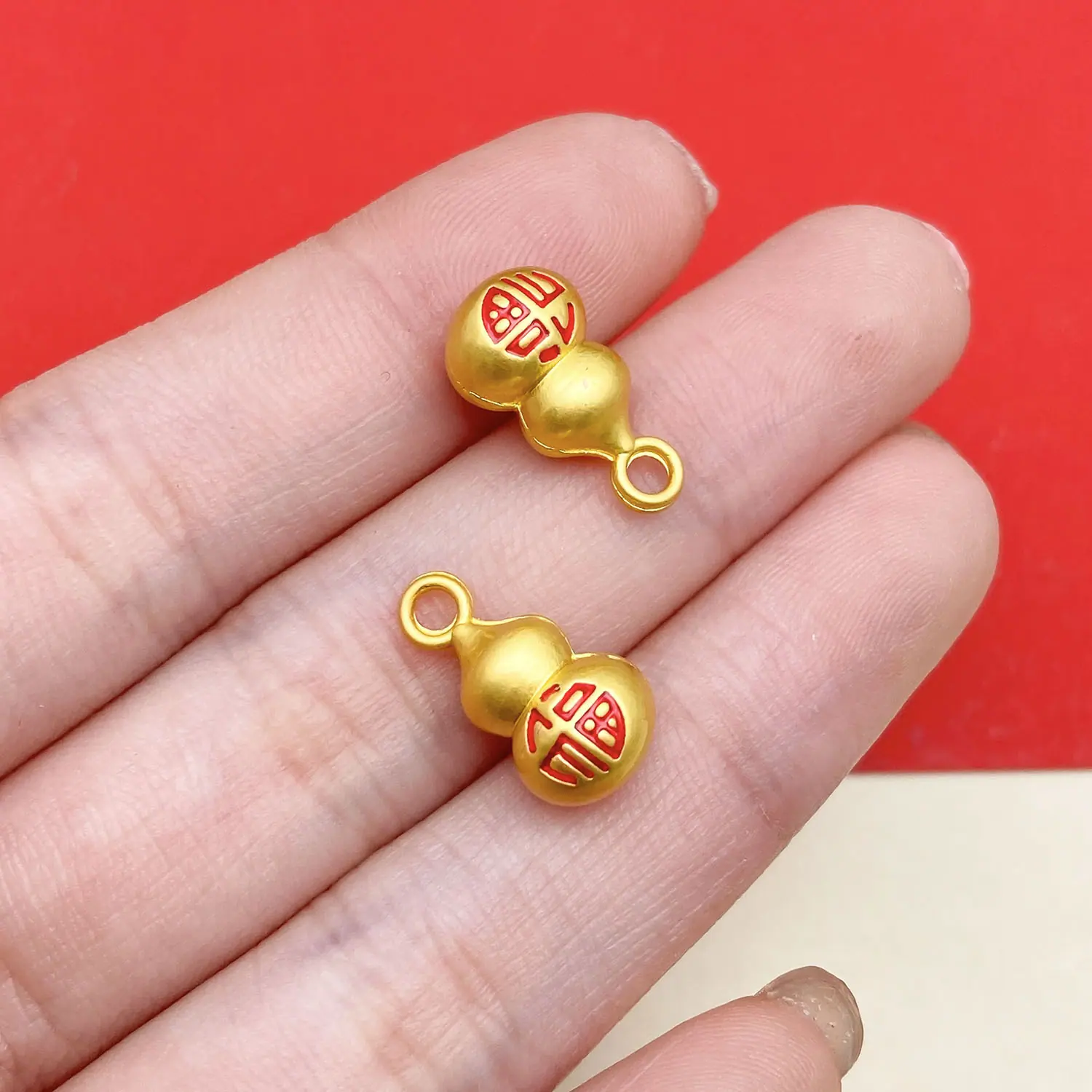 22749-ZY2-红色滴油古法金哑金福字葫芦16x8mm2