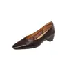 Zapatos de una sola pieza con interior elevador de piel de vaca de primera capa para mujer, Zapatos de una sola pieza de tacón medio de cuero genuino, Zapatos de moda nuevos con punta cuadrada para mujer, Zapatos de una sola pieza de corte bajo para mujer, Talla 40